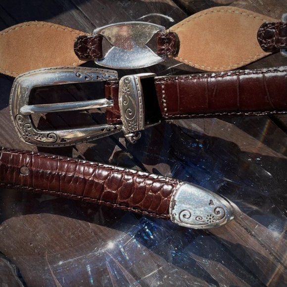Brighton Croc Concho Style Silver & Leather Belt main image 7